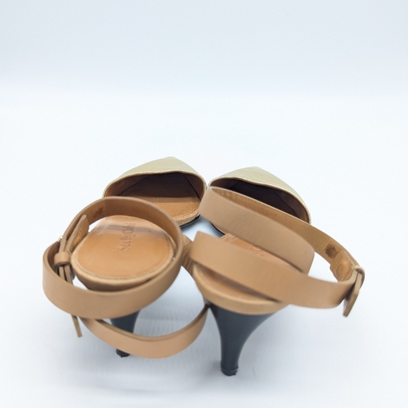 CHLOE See by Chloe Leather Strappy Pointed Toe Gold Kitted Heels - Picture 5 of 10